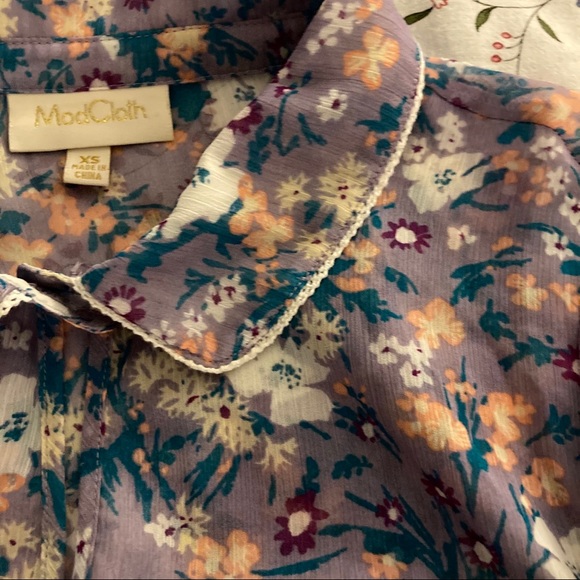 ModCloth | lavender floral chiffon peplum xs rare - Picture 9 of 13